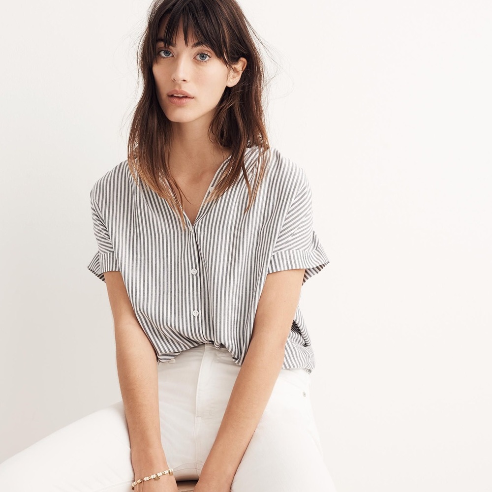 Madewell Black and White Striped Button Up